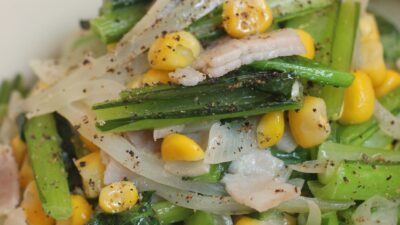 小松菜とベーコンのオイマヨ焼き