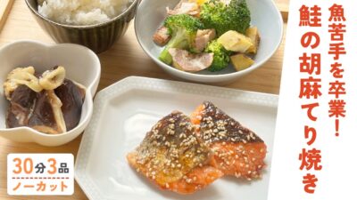 【動画】鮭の胡麻照り焼き・ブロッコリーとさつまいものホットサラダ・茄子の甘露煮