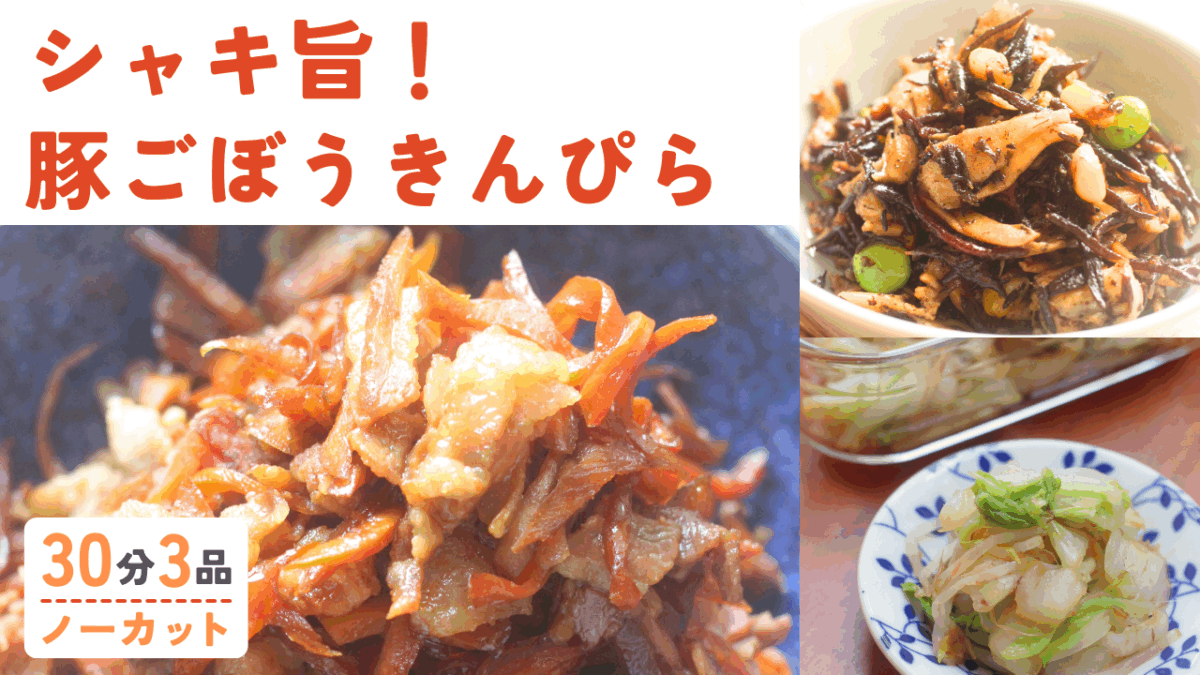 豚ごぼうきんぴら・彩りきれい♪ひじきの洋風煮・箸休めに最高！白菜のおかか和え