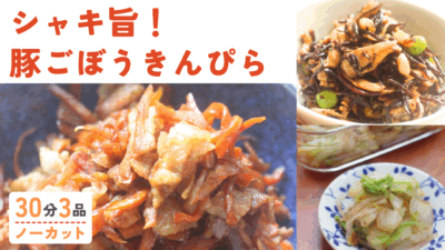 豚ごぼうきんぴら・彩りきれい♪ひじきの洋風煮・箸休めに最高!白菜のおかか和え