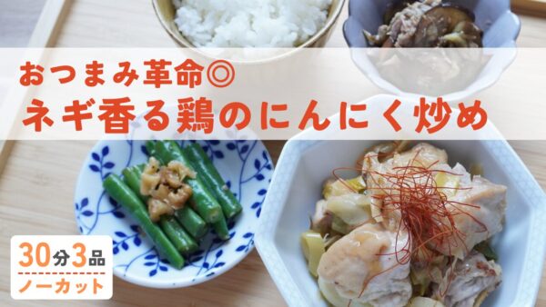 【動画】ネギ香る鶏のにんにく炒め・なすとツナの梅おかか和え・いんげんとくるみの香ばし胡麻和え